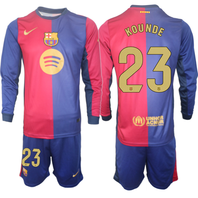 Men 2024-2025 Club Barcelona home Long Sleeves Blue #23 Soccer Jersey